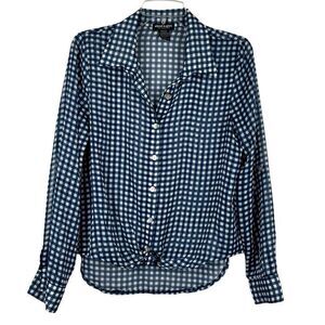 About A Girl Plaid Sheer Button Down Long Sleeve Medium